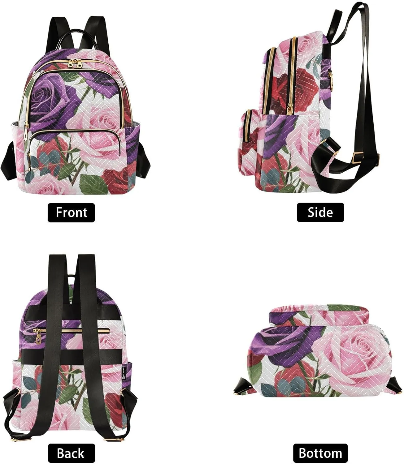 Mini Backpack Quilted Purse for Womens Small Backpack Daypack Rose Print for Travel Daily Work,Multi2