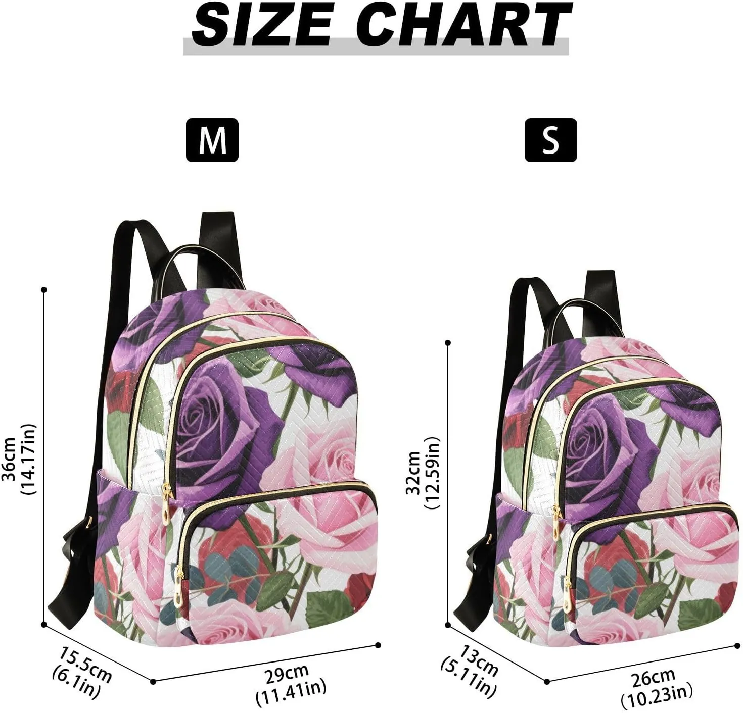 Mini Backpack Quilted Purse for Womens Small Backpack Daypack Rose Print for Travel Daily Work,Multi2