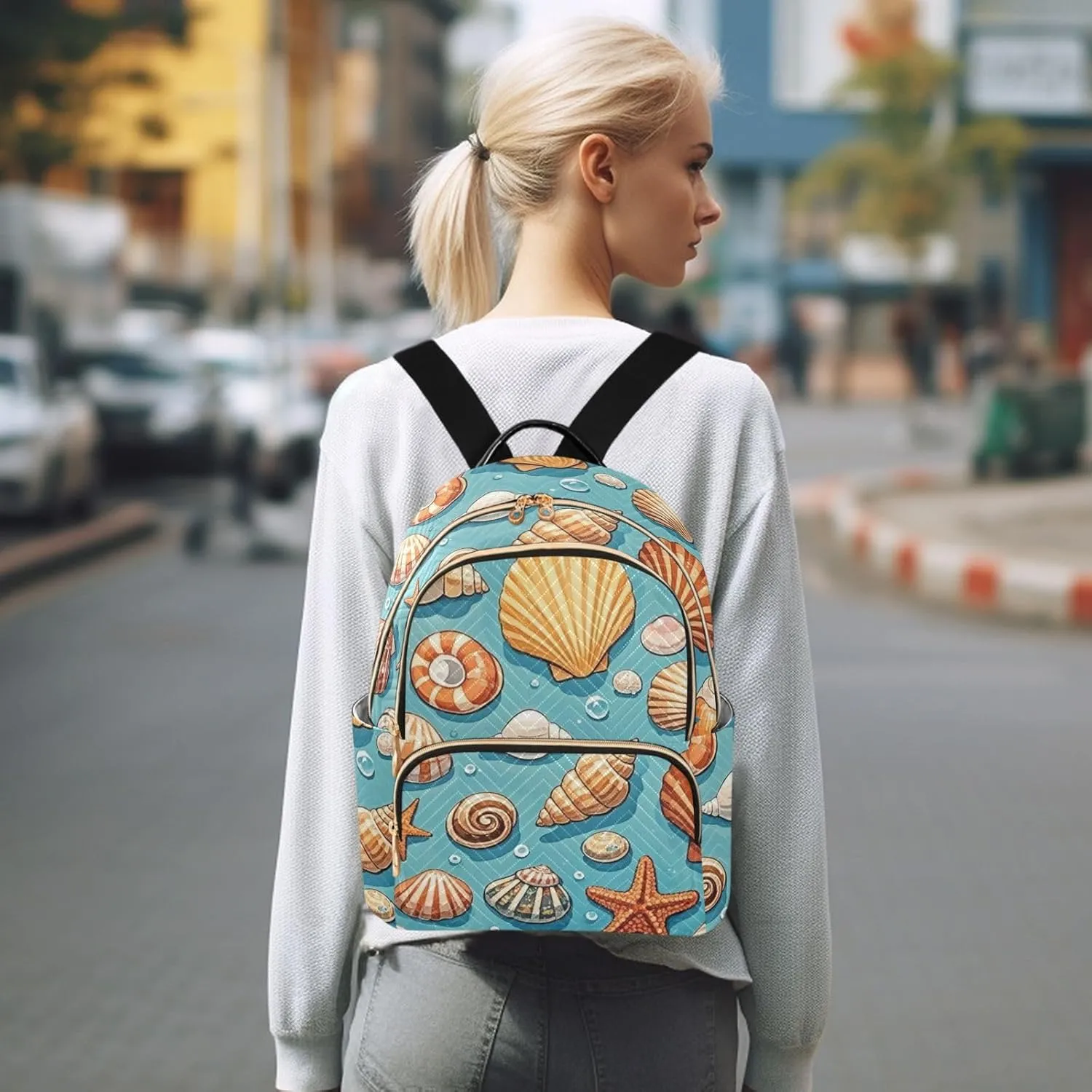 Mini Backpack Quilted Purse for Womens Small Backpack Daypack Starfish Design for Travel Daily Camping,Multi11