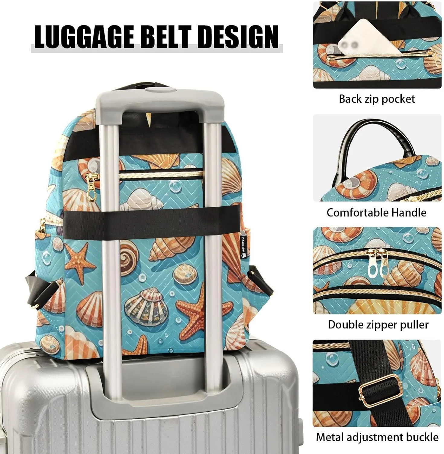 Mini Backpack Quilted Purse for Womens Small Backpack Daypack Starfish Design for Travel Daily Camping,Multi11
