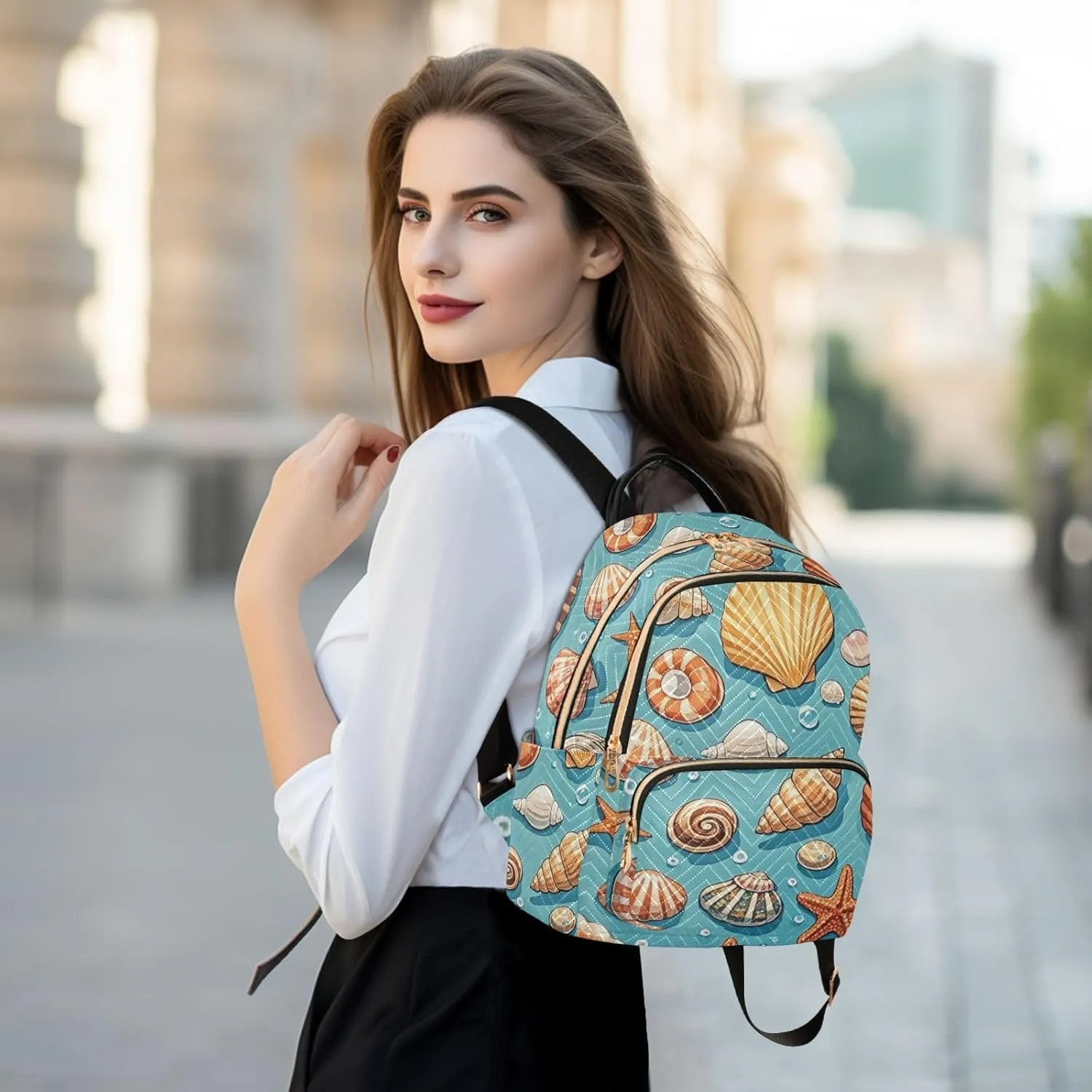 Mini Backpack Quilted Purse for Womens Small Backpack Daypack Starfish Design for Travel Daily Camping,Multi11
