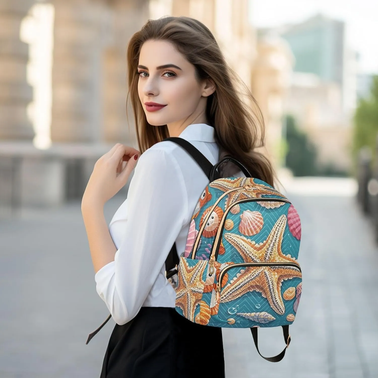 Mini Backpack Quilted Purse for Womens Small Backpack Daypack Starfish Pattern for Travel Daily Camping,Multi11