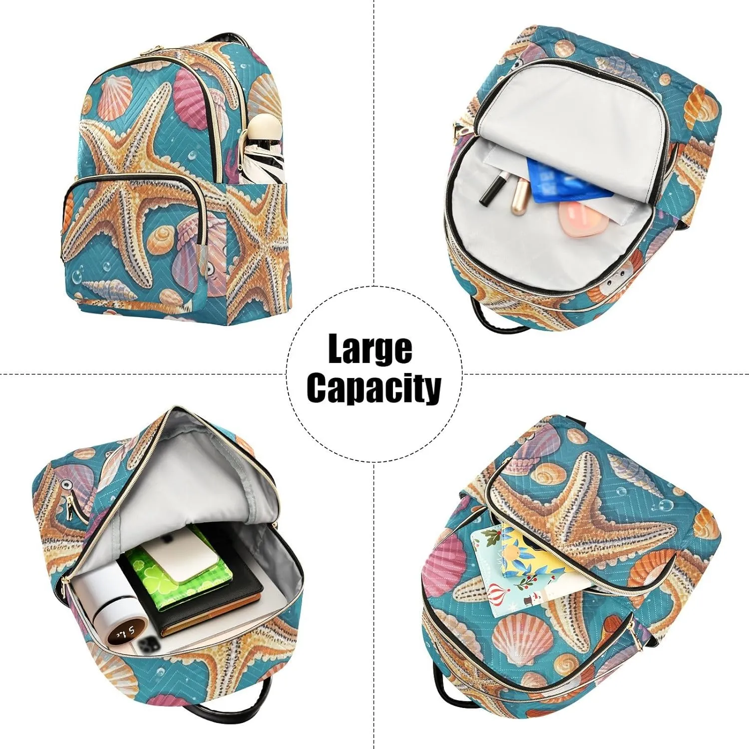 Mini Backpack Quilted Purse for Womens Small Backpack Daypack Starfish Pattern for Travel Daily Camping,Multi11