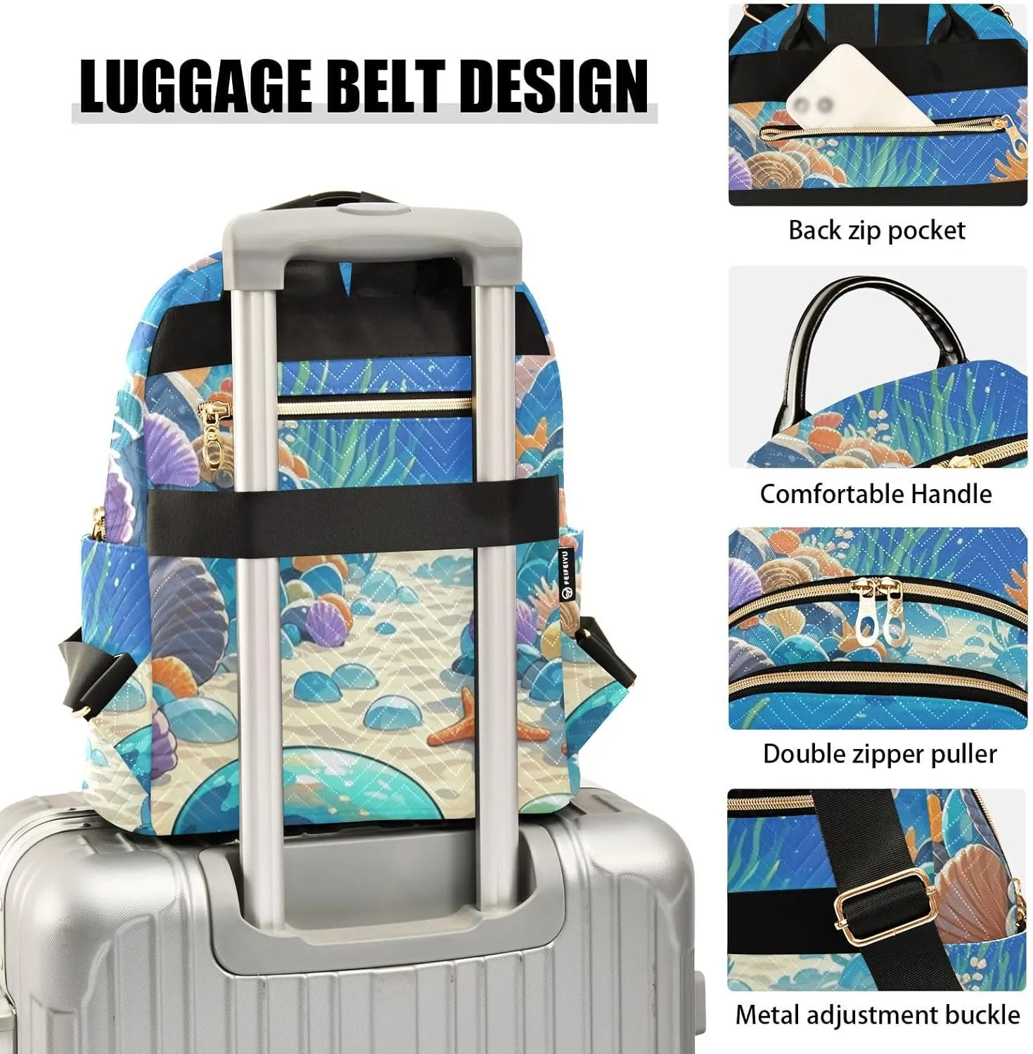 Mini Backpack Quilted Purse for Womens Small Backpack Daypack Starfish Pattern for Travel Daily Camping,Multi1