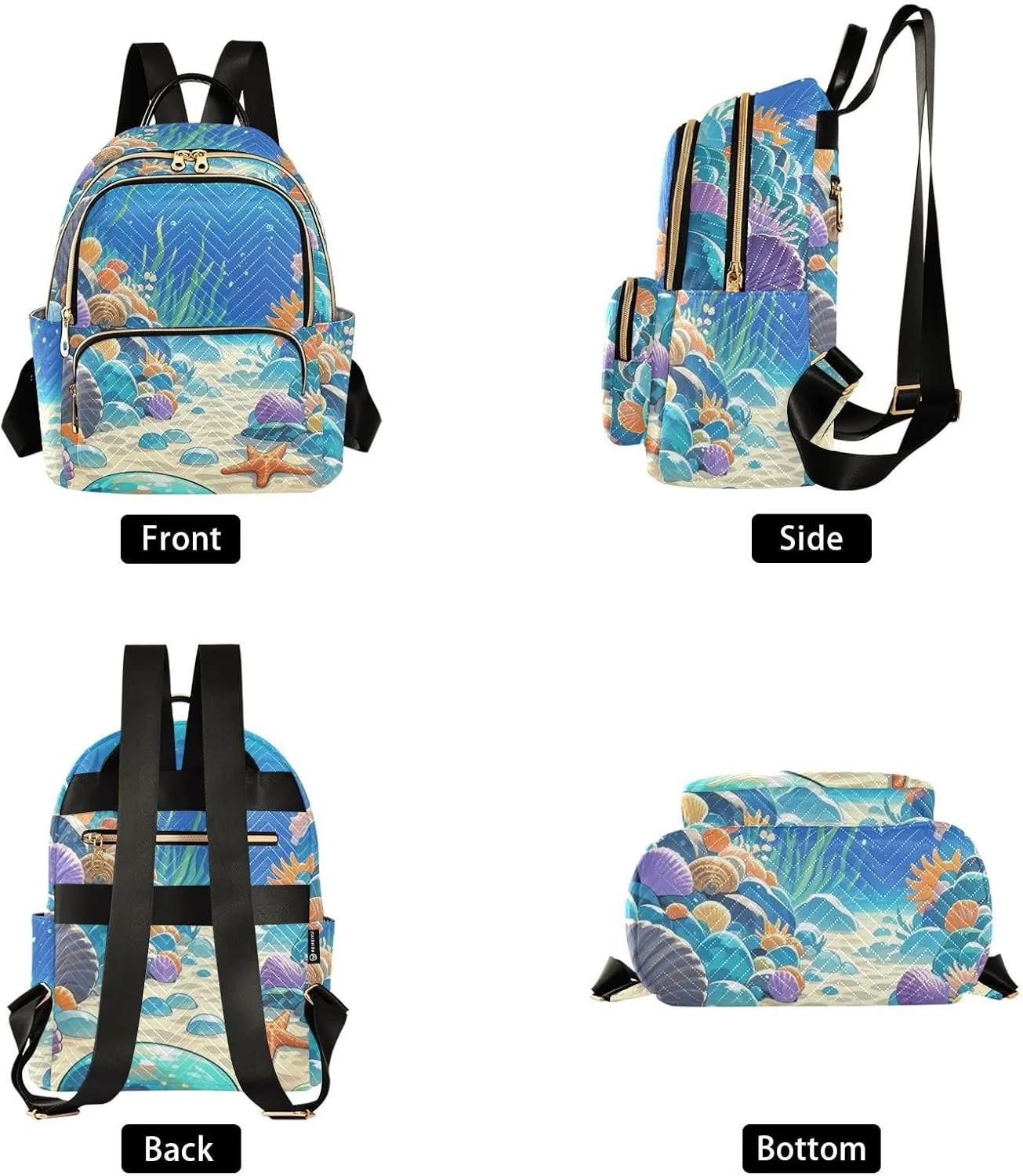 Mini Backpack Quilted Purse for Womens Small Backpack Daypack Starfish Pattern for Travel Daily Camping,Multi1