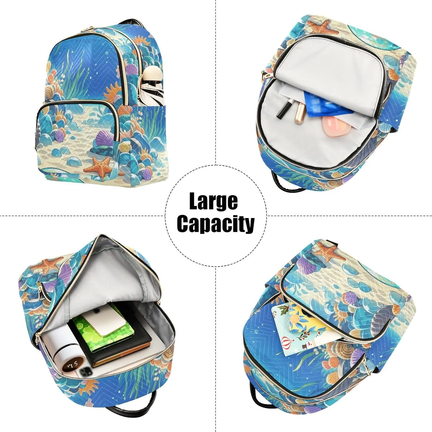 Mini Backpack Quilted Purse for Womens Small Backpack Daypack Starfish Pattern for Travel Daily Camping,Multi1