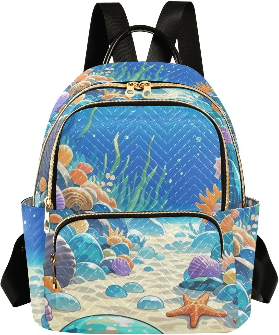 Mini Backpack Quilted Purse for Womens Small Backpack Daypack Starfish Pattern for Travel Daily Camping,Multi1