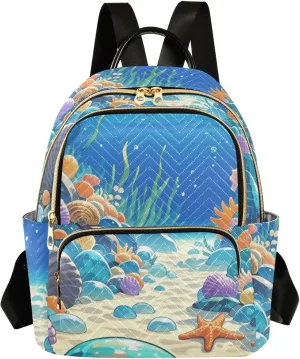 Mini Backpack Quilted Purse for Womens Small Backpack Daypack Starfish Pattern for Travel Daily Camping,Multi1