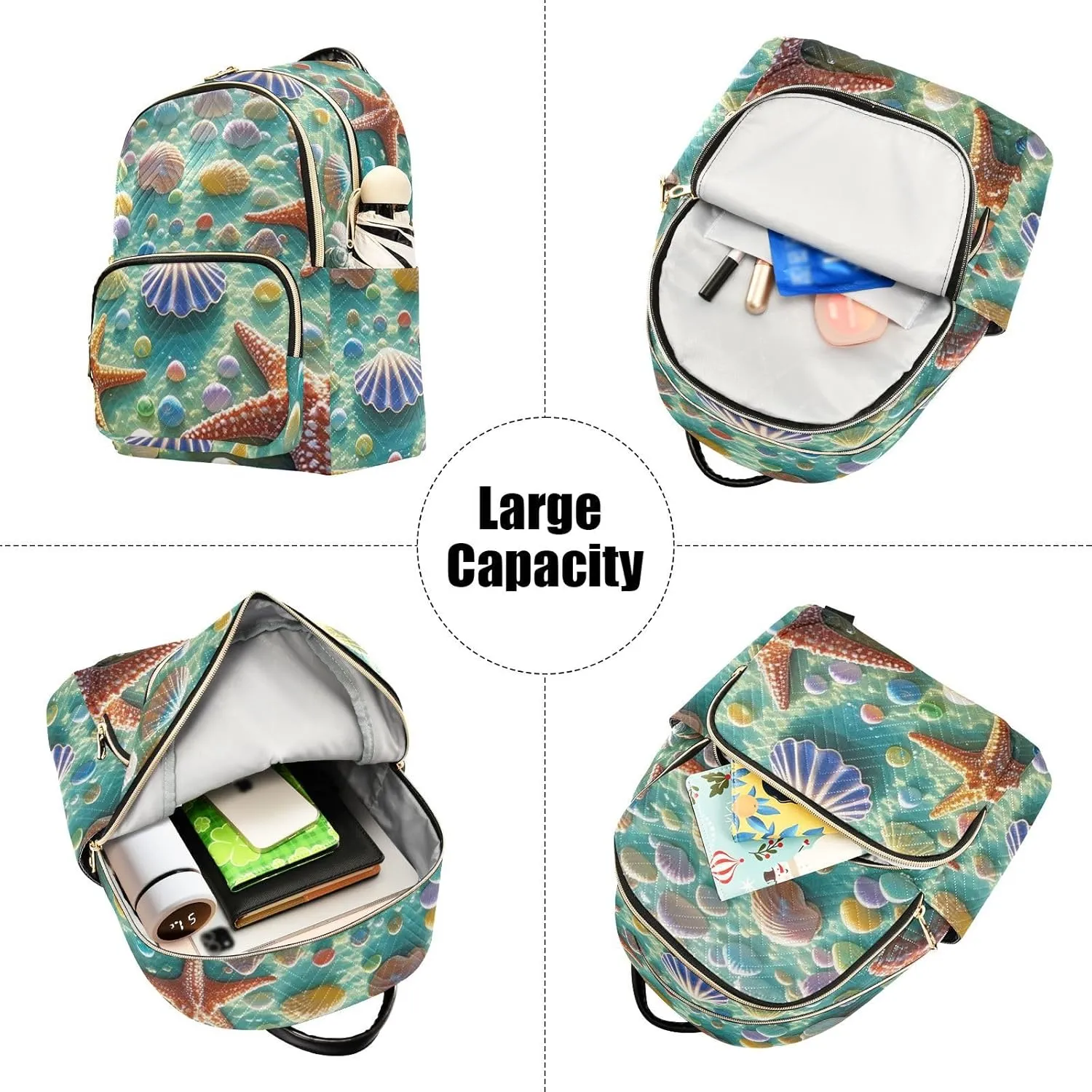 Mini Backpack Quilted Purse for Womens Small Backpack Daypack Starfish Pattern for Travel Daily Camping,Multi3