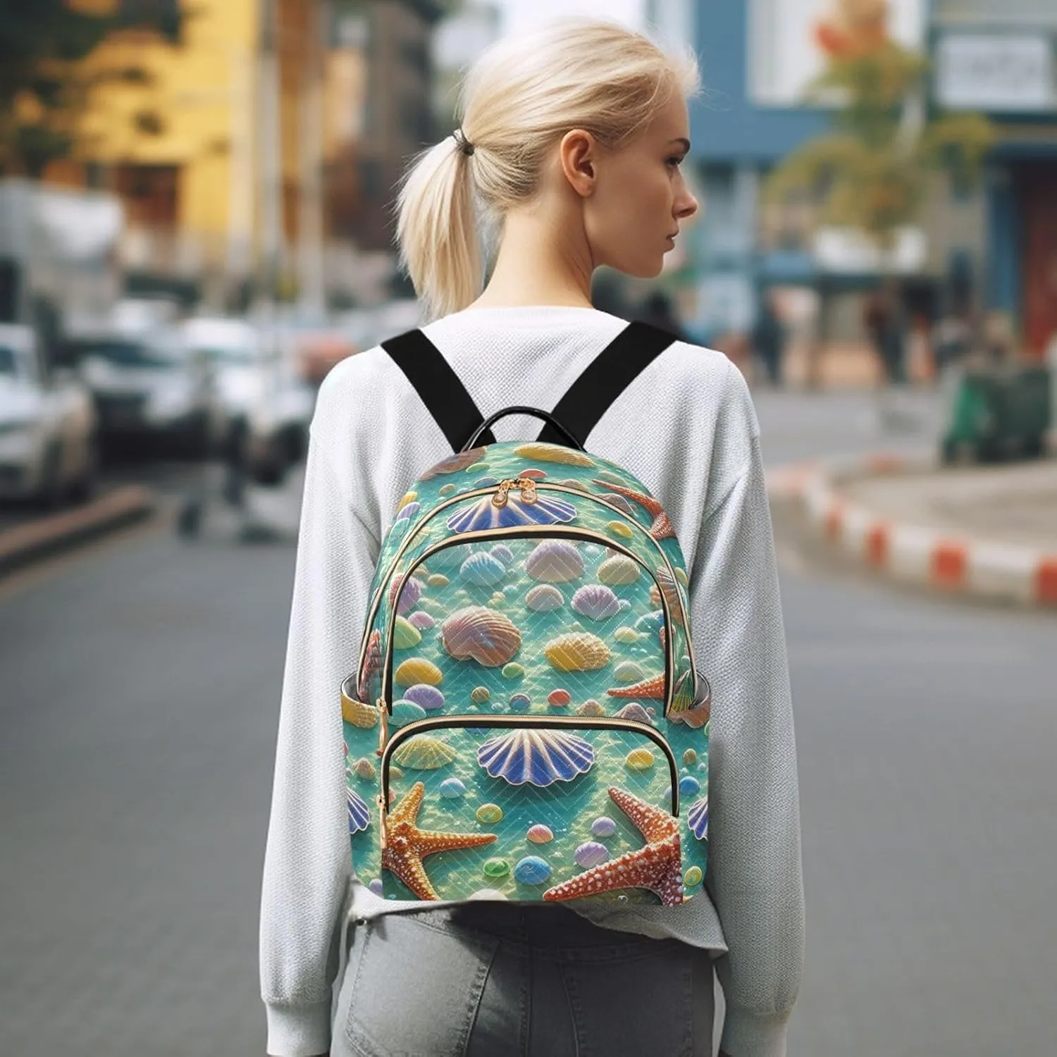 Mini Backpack Quilted Purse for Womens Small Backpack Daypack Starfish Pattern for Travel Daily Camping,Multi3