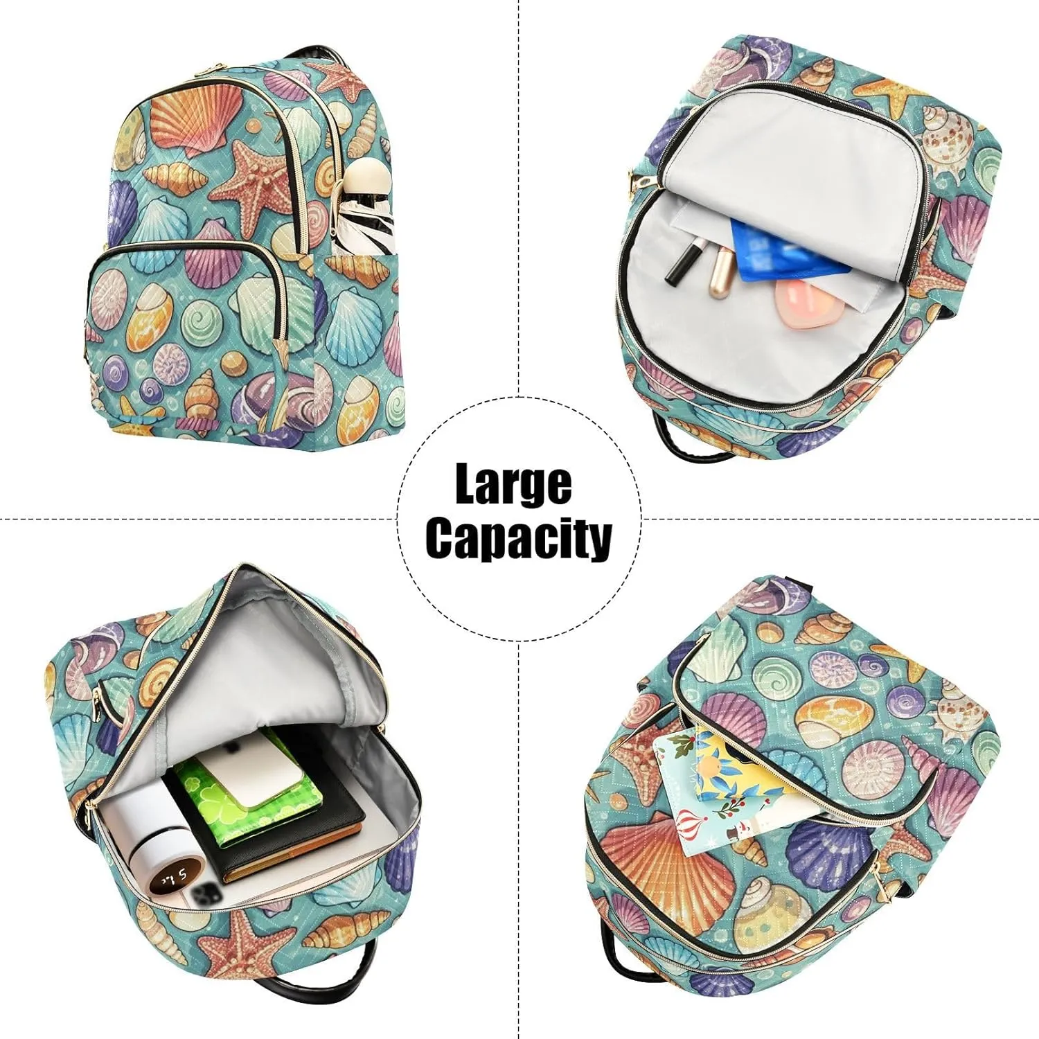 Mini Backpack Quilted Purse for Womens Small Backpack Daypack Starfish Print for Travel Daily Camping,Multi1
