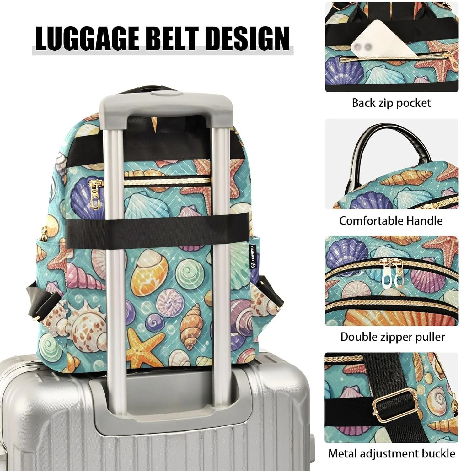 Mini Backpack Quilted Purse for Womens Small Backpack Daypack Starfish Print for Travel Daily Camping,Multi1