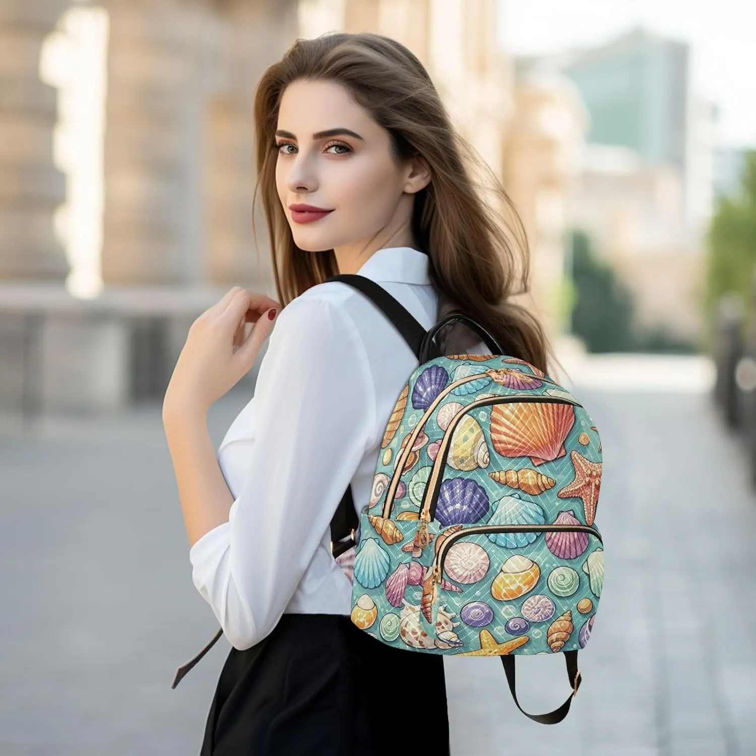 Mini Backpack Quilted Purse for Womens Small Backpack Daypack Starfish Print for Travel Daily Camping,Multi1