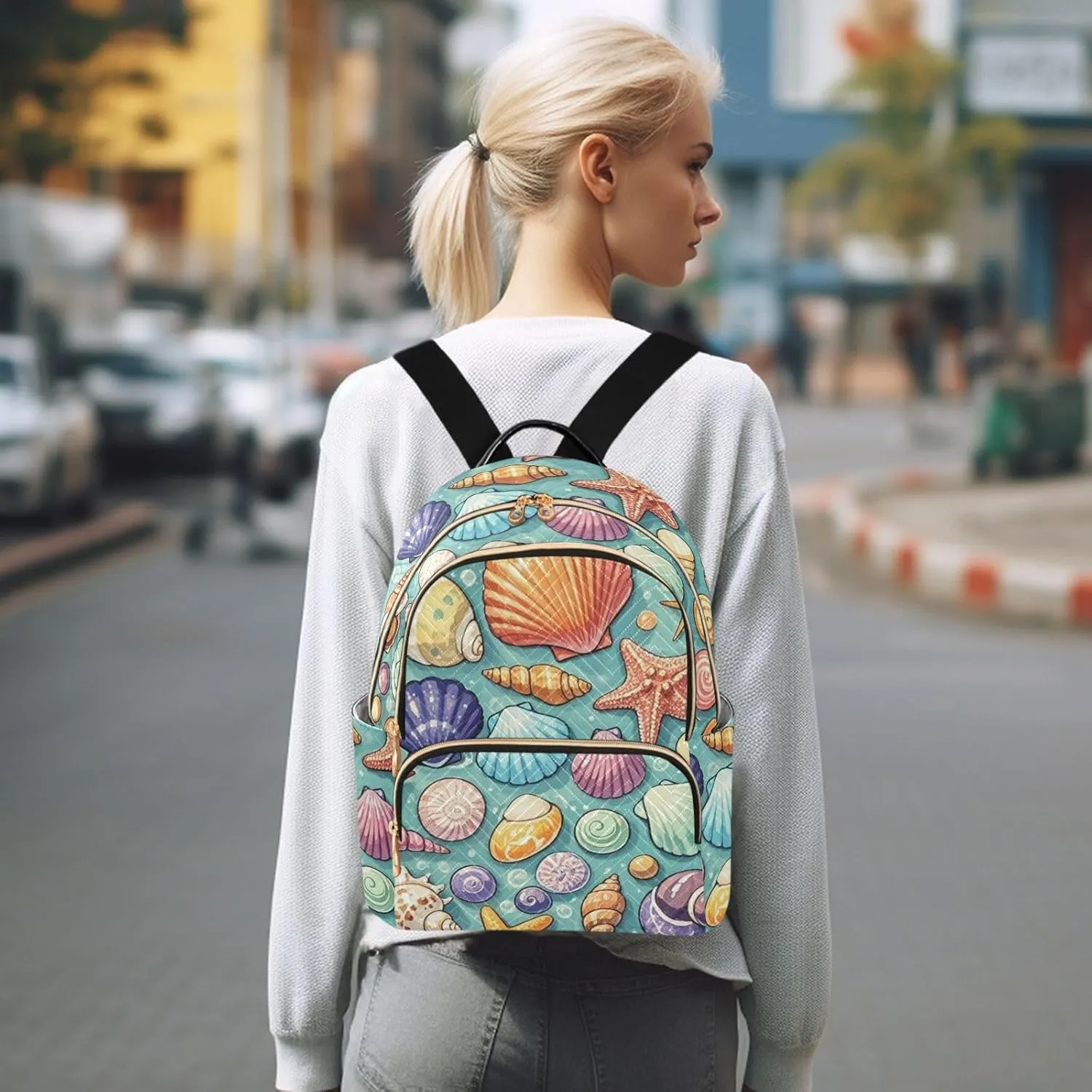 Mini Backpack Quilted Purse for Womens Small Backpack Daypack Starfish Print for Travel Daily Camping,Multi1