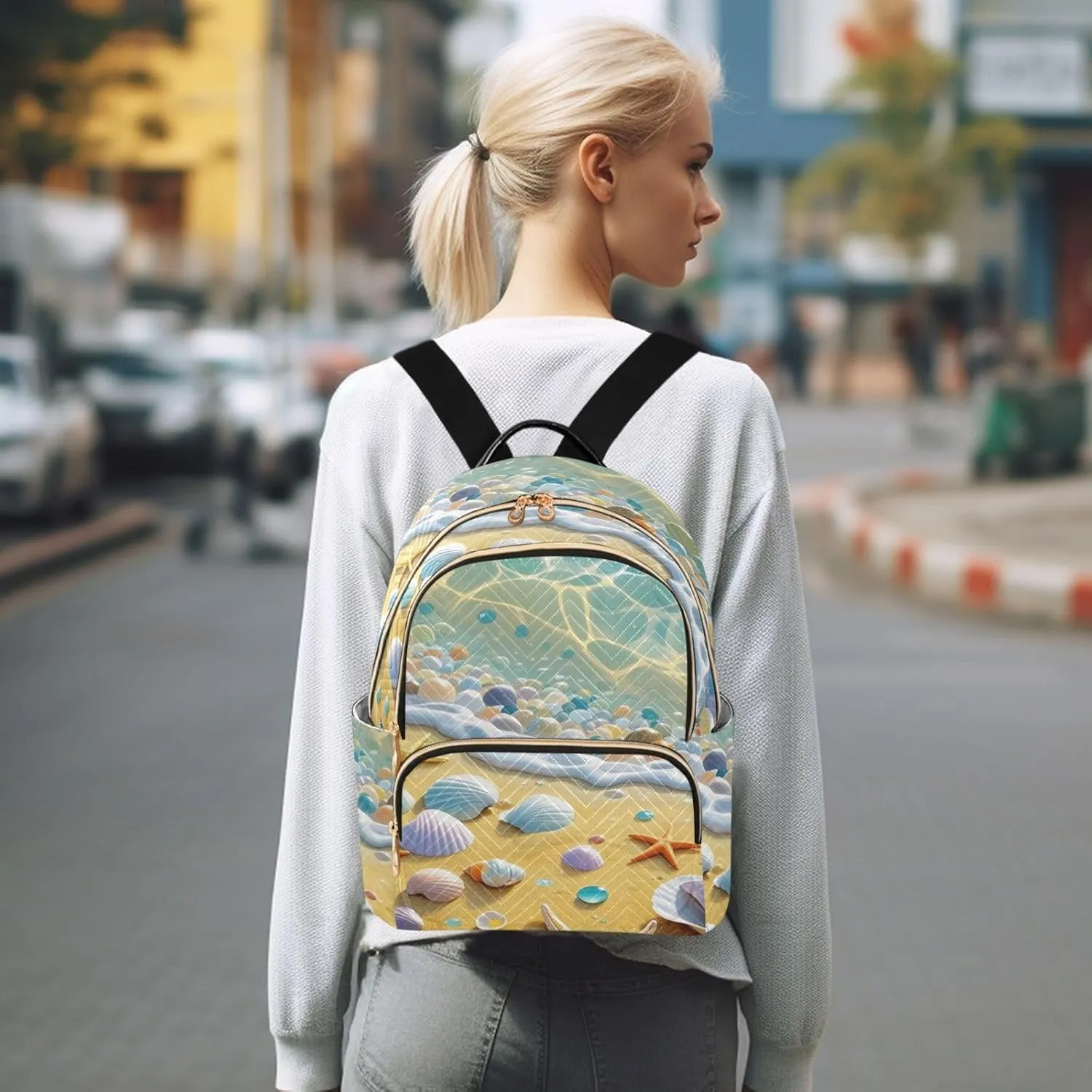 Mini Backpack Quilted Purse for Womens Small Backpack Daypack Starfish Print for Travel Daily Camping,Multi3