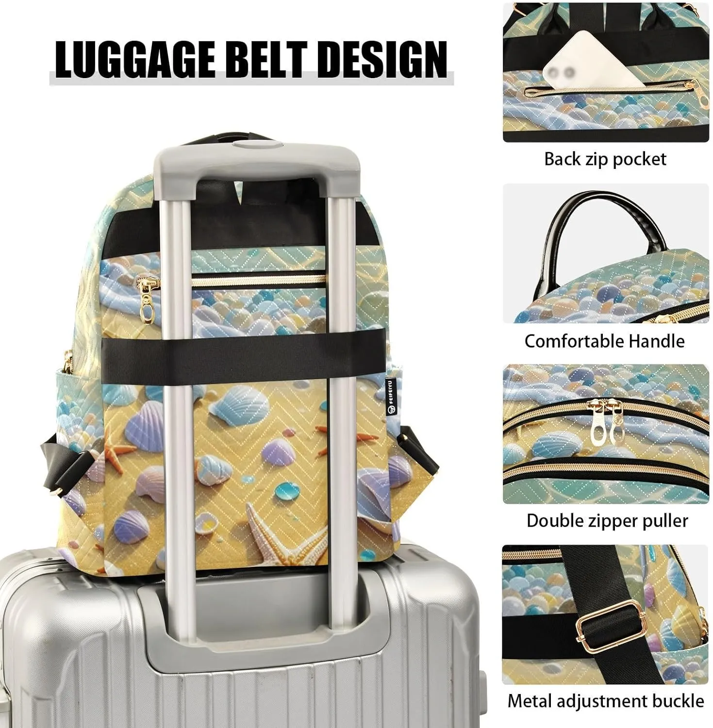 Mini Backpack Quilted Purse for Womens Small Backpack Daypack Starfish Print for Travel Daily Camping,Multi3