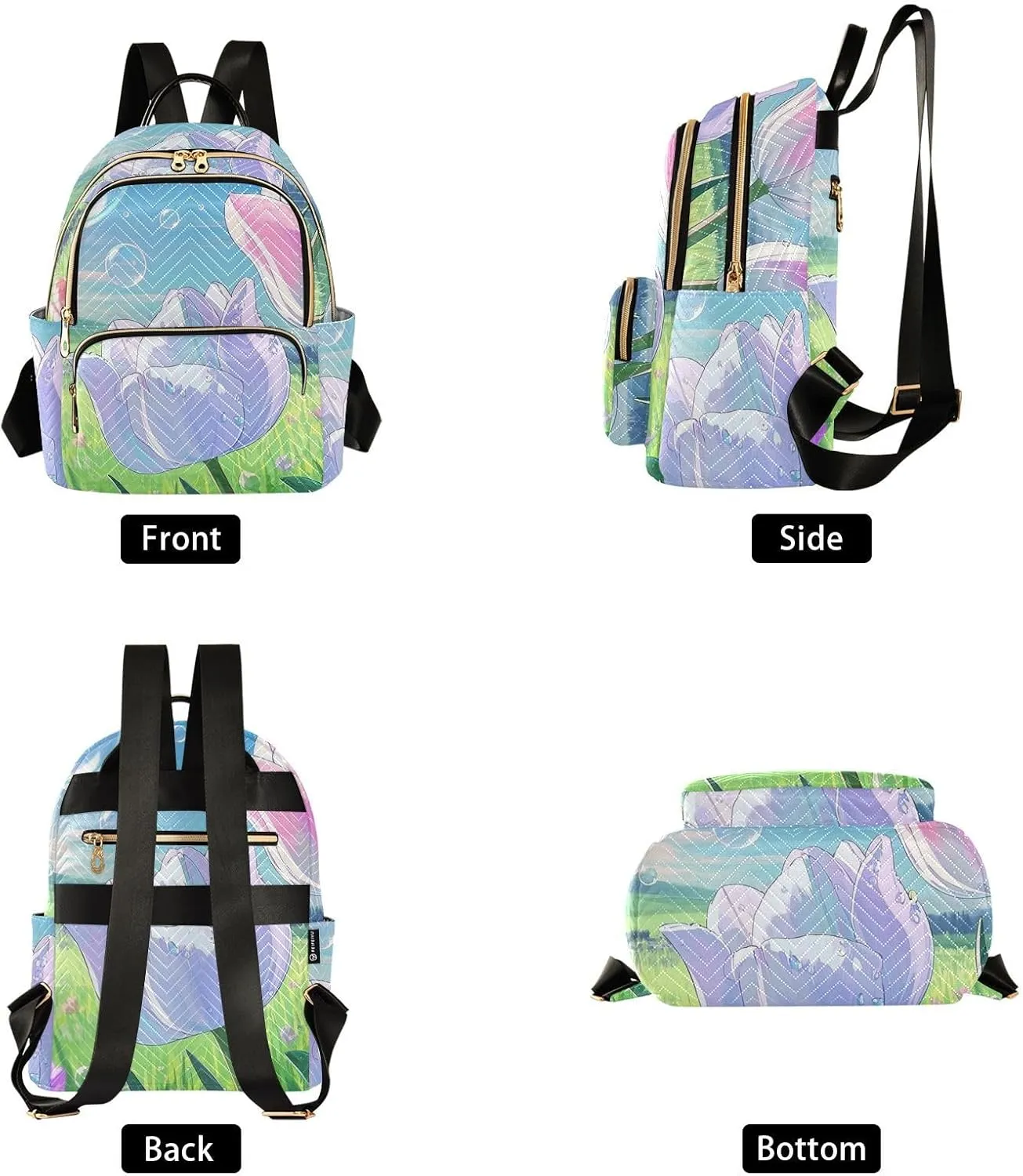 Mini Backpack Quilted Purse for Womens Small Backpack Daypack Tulips Design for Travel Daily Work,Multi12