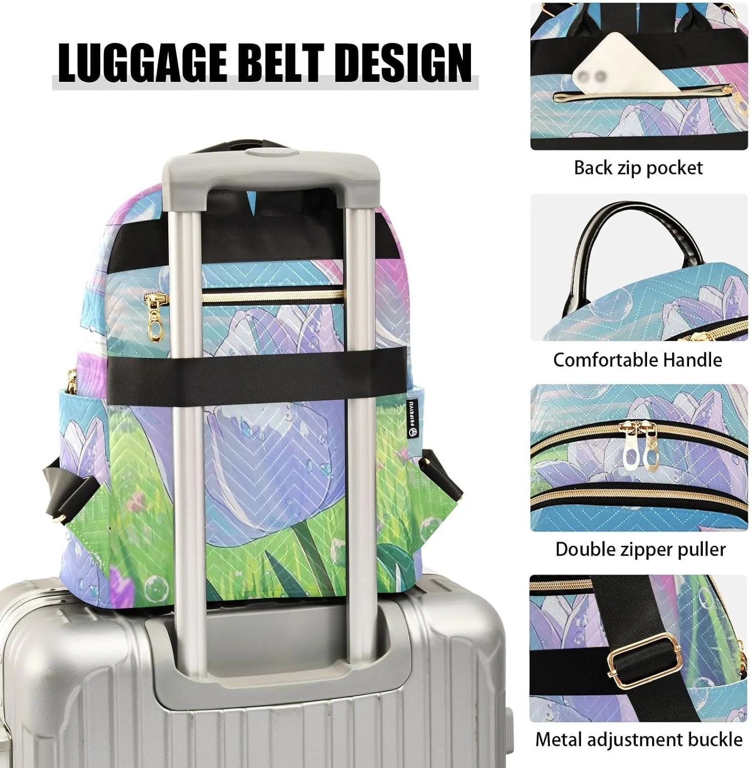 Mini Backpack Quilted Purse for Womens Small Backpack Daypack Tulips Design for Travel Daily Work,Multi12