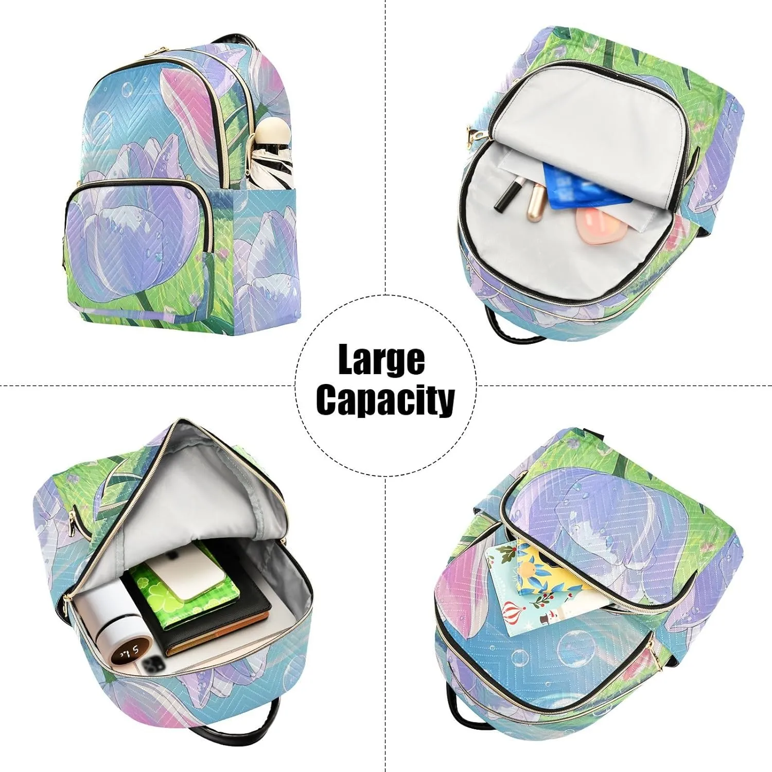 Mini Backpack Quilted Purse for Womens Small Backpack Daypack Tulips Design for Travel Daily Work,Multi12