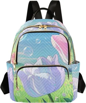 Mini Backpack Quilted Purse for Womens Small Backpack Daypack Tulips Design for Travel Daily Work,Multi12