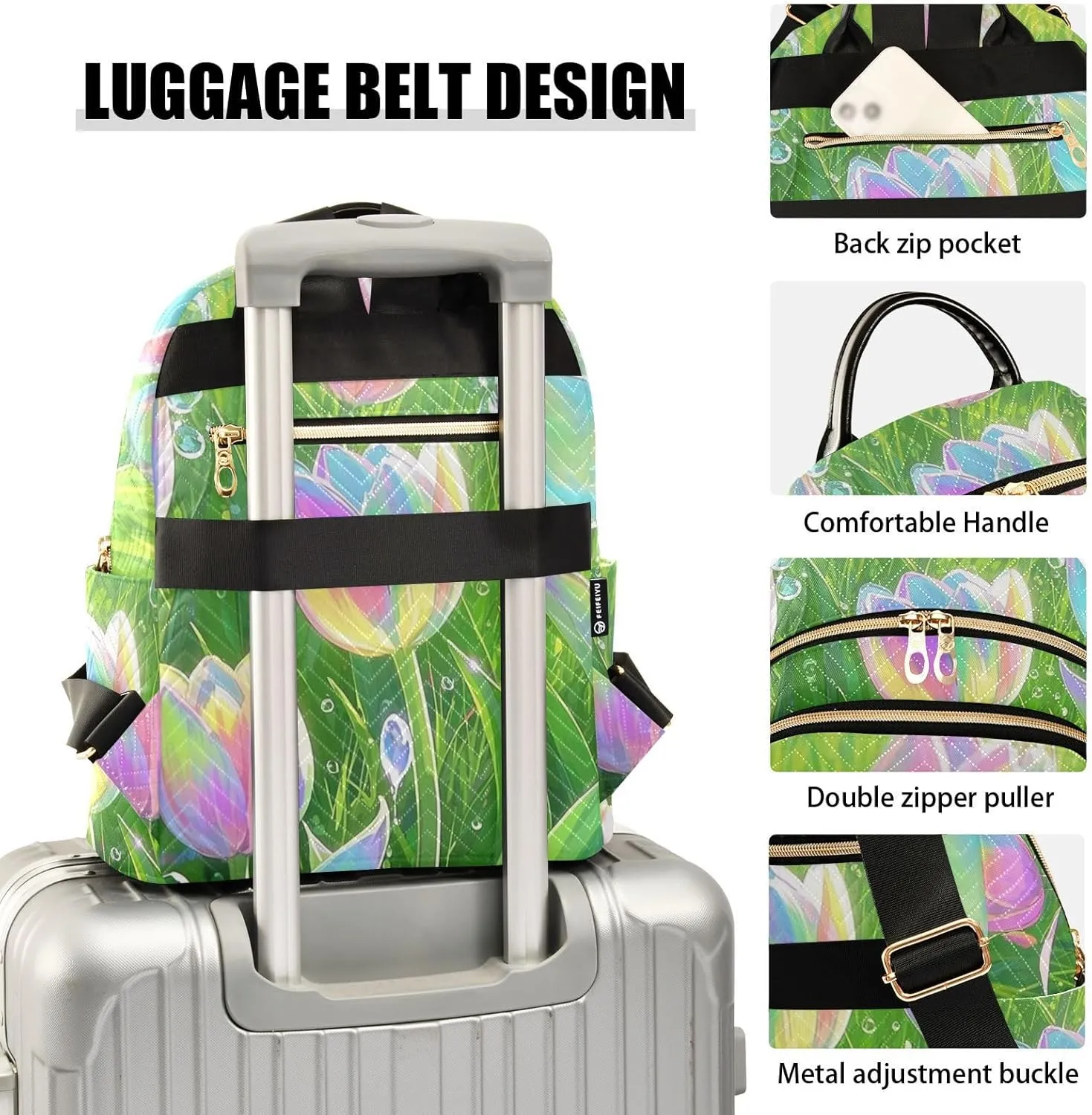 Mini Backpack Quilted Purse for Womens Small Backpack Daypack Tulips Pattern for Travel Daily Office,Multi12