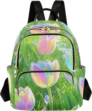 Mini Backpack Quilted Purse for Womens Small Backpack Daypack Tulips Pattern for Travel Daily Office,Multi12