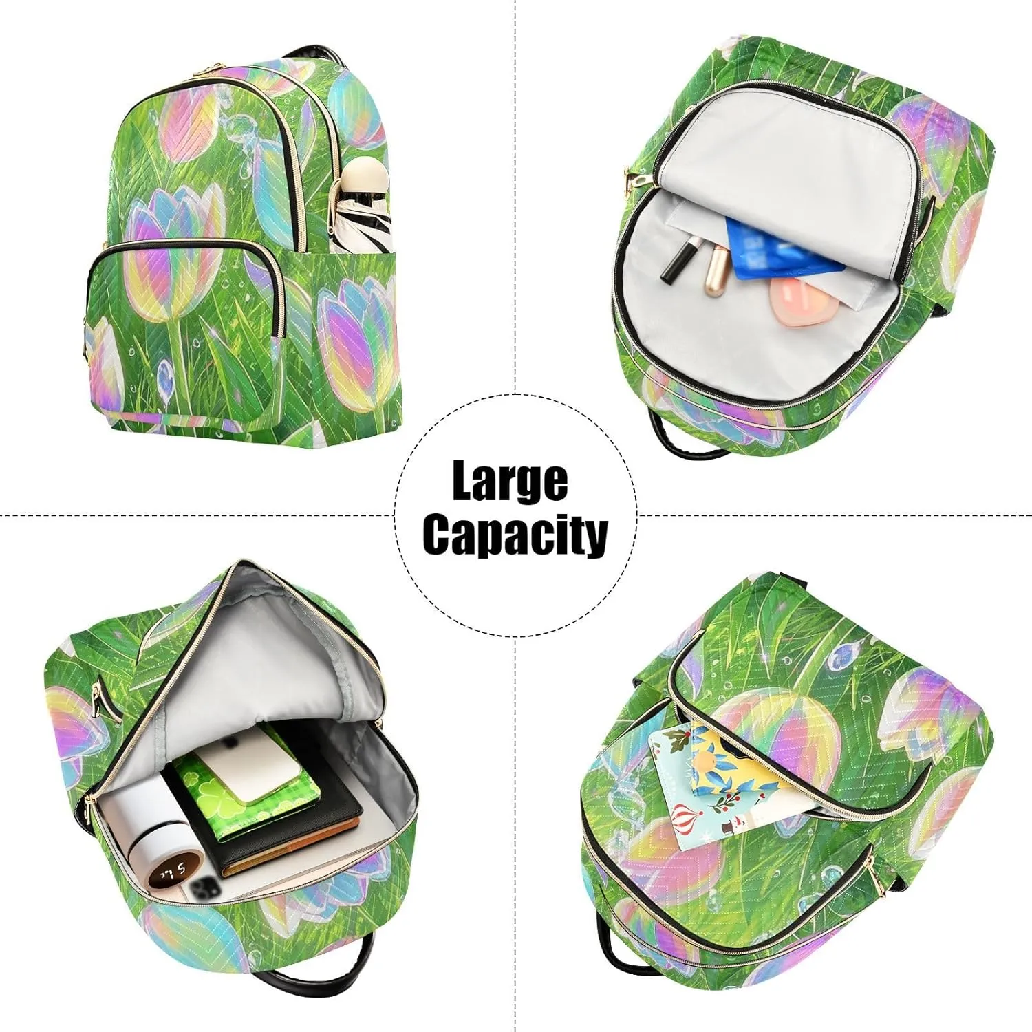 Mini Backpack Quilted Purse for Womens Small Backpack Daypack Tulips Pattern for Travel Daily Office,Multi12