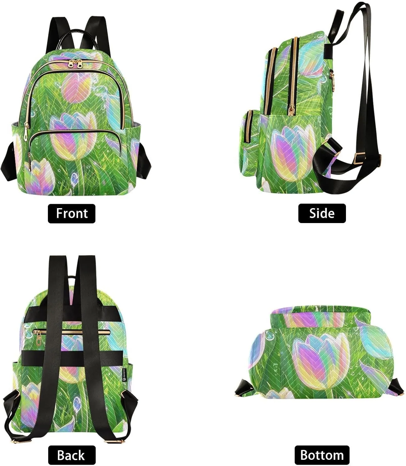 Mini Backpack Quilted Purse for Womens Small Backpack Daypack Tulips Pattern for Travel Daily Office,Multi12