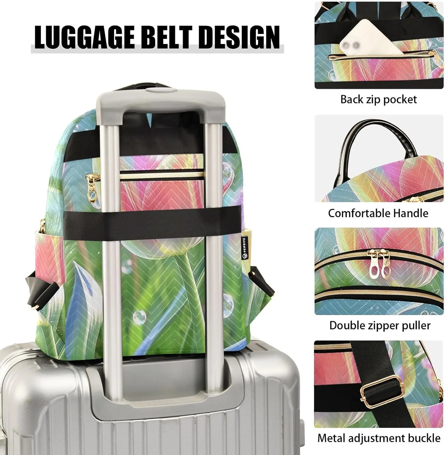 Mini Backpack Quilted Purse for Womens Small Backpack Daypack Tulips Pattern for Travel Daily Work,Multi10