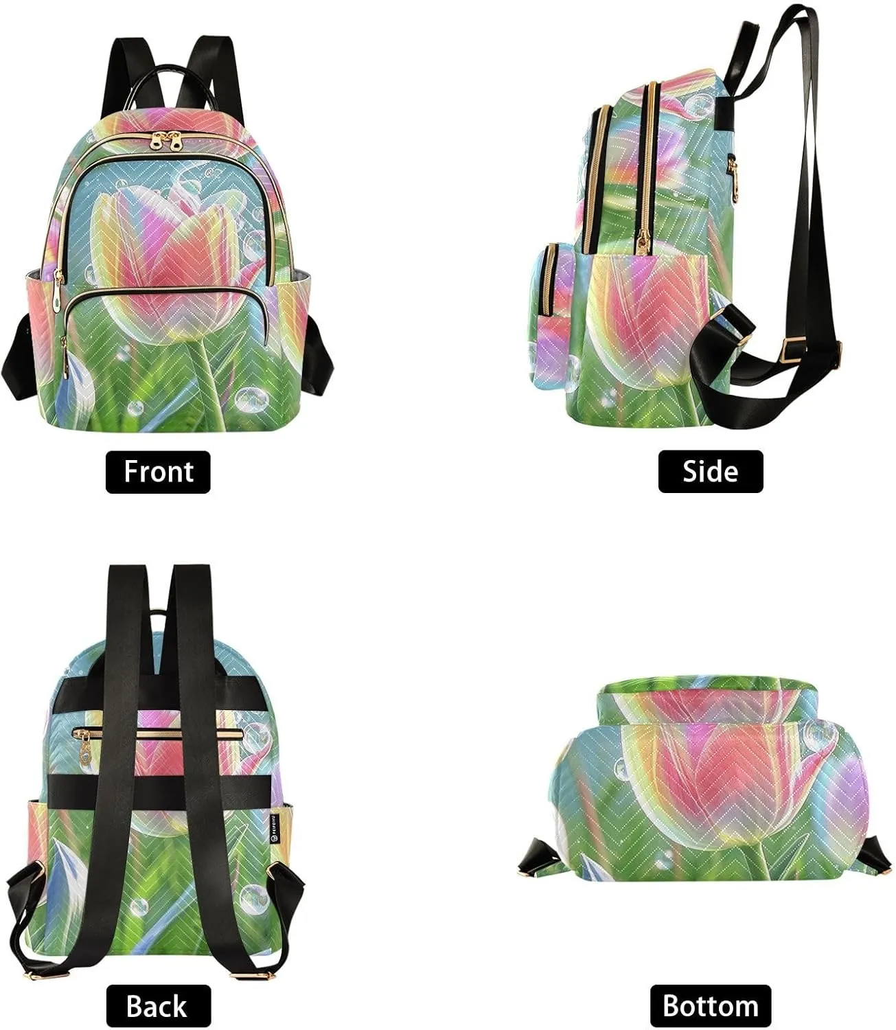 Mini Backpack Quilted Purse for Womens Small Backpack Daypack Tulips Pattern for Travel Daily Work,Multi10
