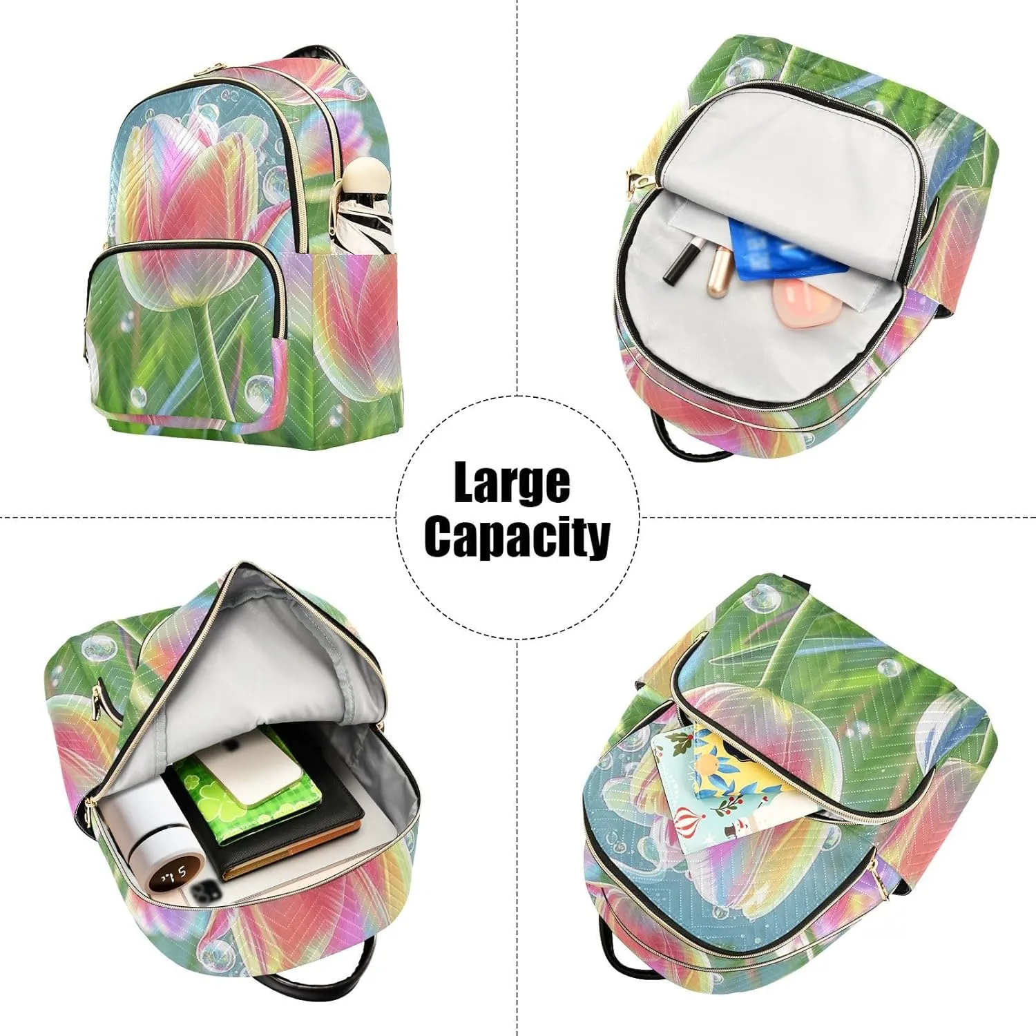 Mini Backpack Quilted Purse for Womens Small Backpack Daypack Tulips Pattern for Travel Daily Work,Multi10
