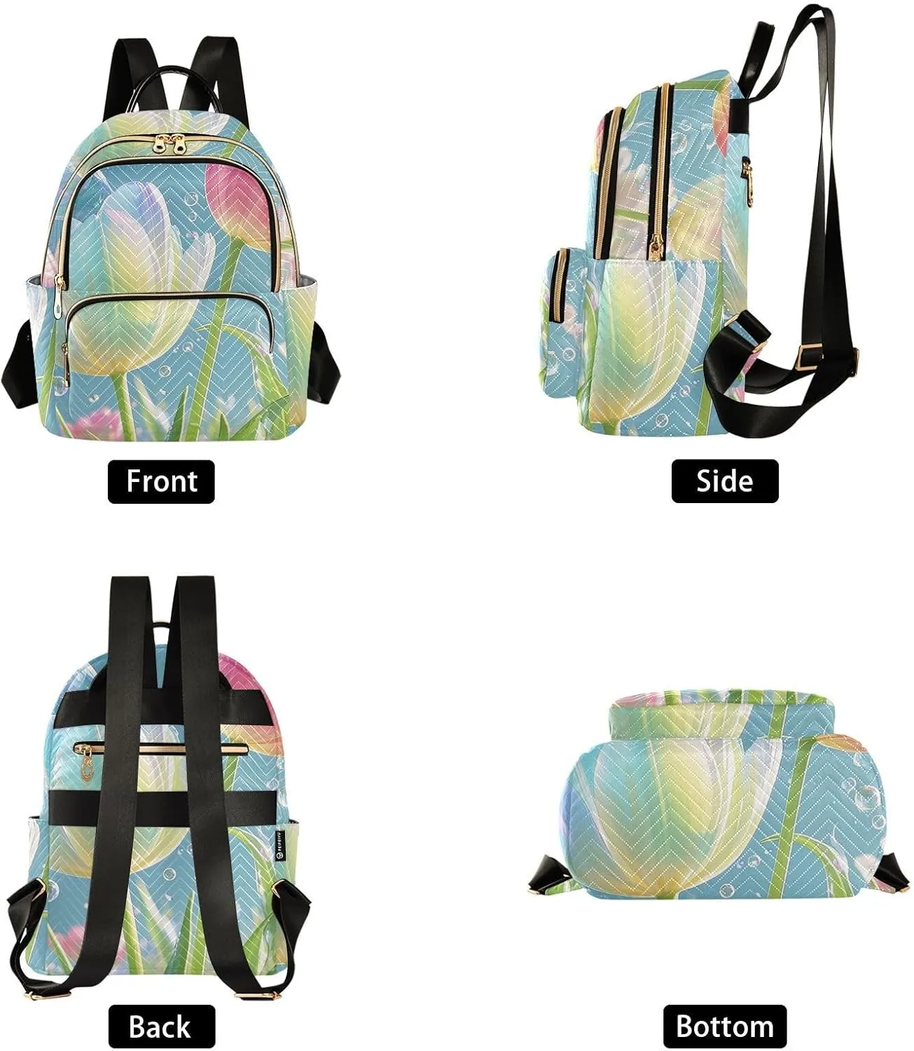 Mini Backpack Quilted Purse for Womens Small Backpack Daypack Tulips Pattern for Travel Daily Work,Multi1