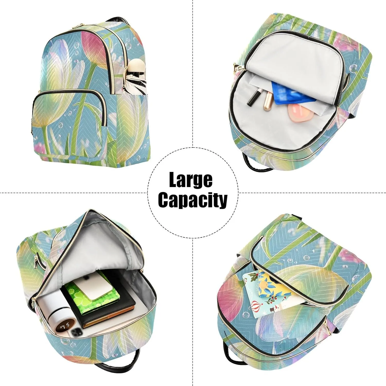 Mini Backpack Quilted Purse for Womens Small Backpack Daypack Tulips Pattern for Travel Daily Work,Multi1