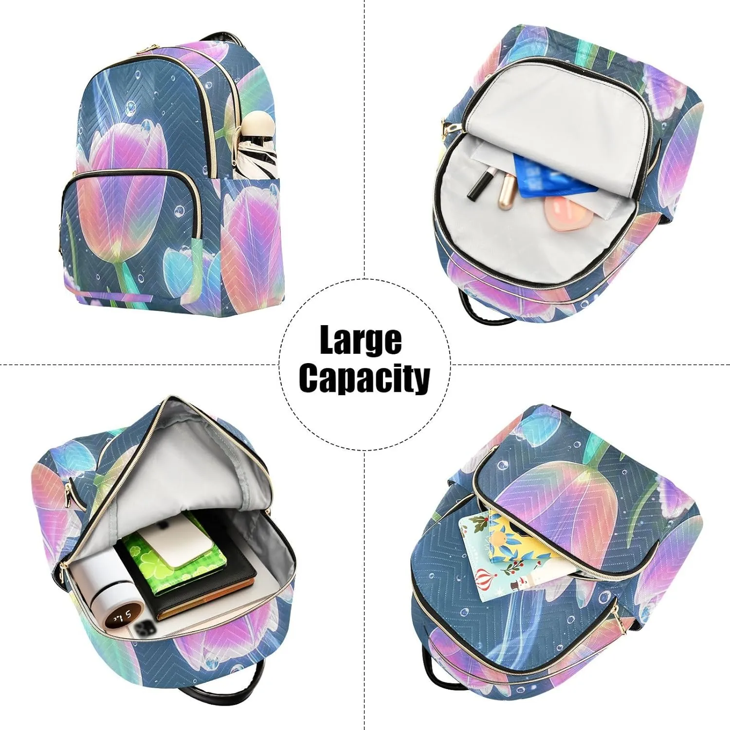 Mini Backpack Quilted Purse for Womens Small Backpack Daypack Tulips Print for Travel Daily Office,Multi12