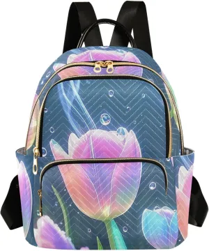 Mini Backpack Quilted Purse for Womens Small Backpack Daypack Tulips Print for Travel Daily Office,Multi12