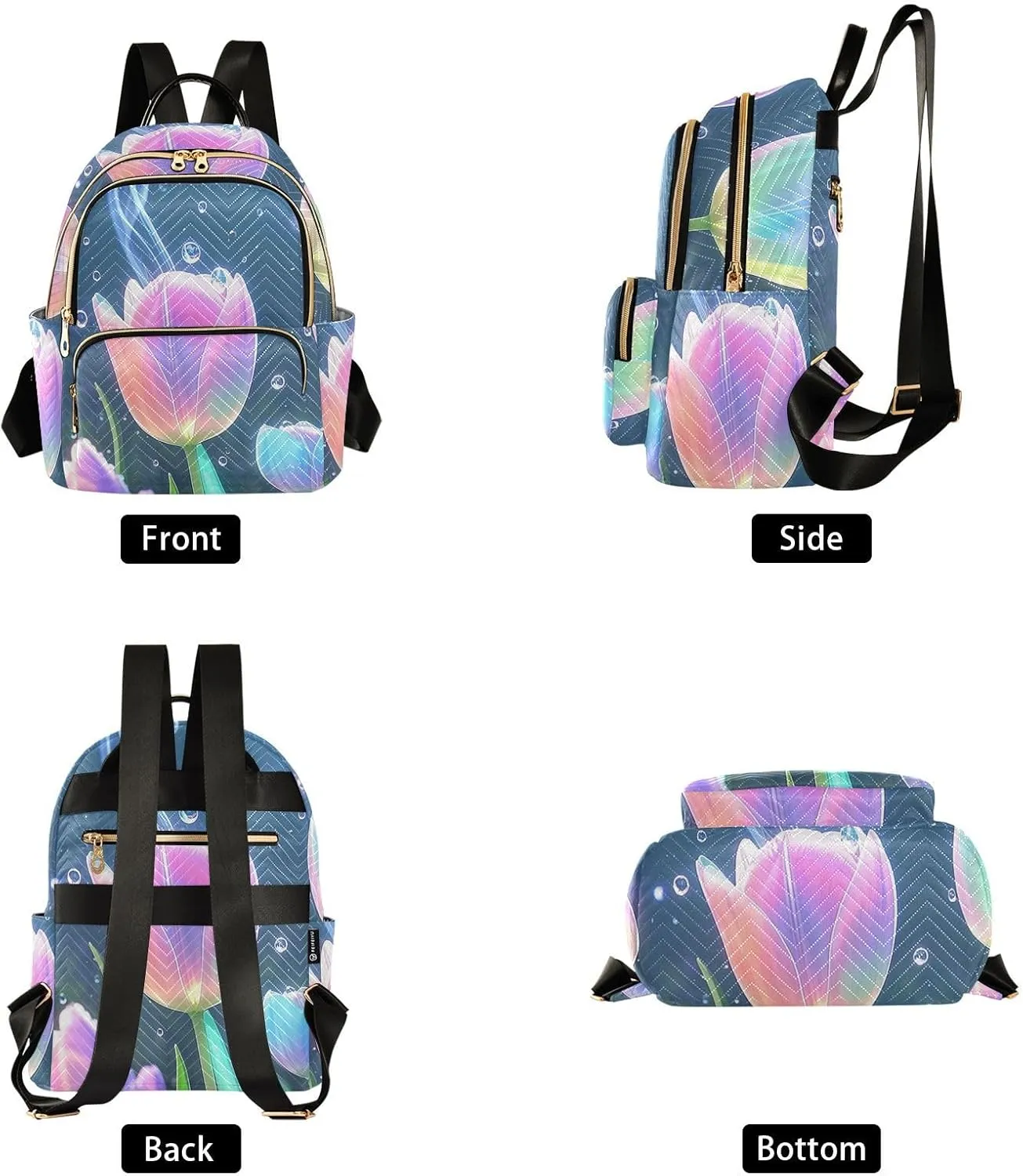 Mini Backpack Quilted Purse for Womens Small Backpack Daypack Tulips Print for Travel Daily Office,Multi12
