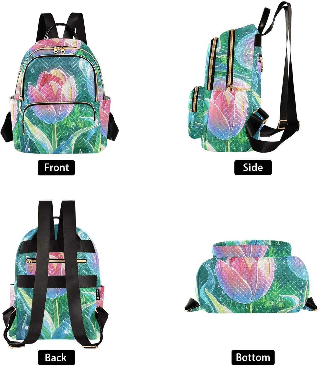 Mini Backpack Quilted Purse for Womens Small Backpack Daypack Tulips Print for Travel Daily Office,Multi2