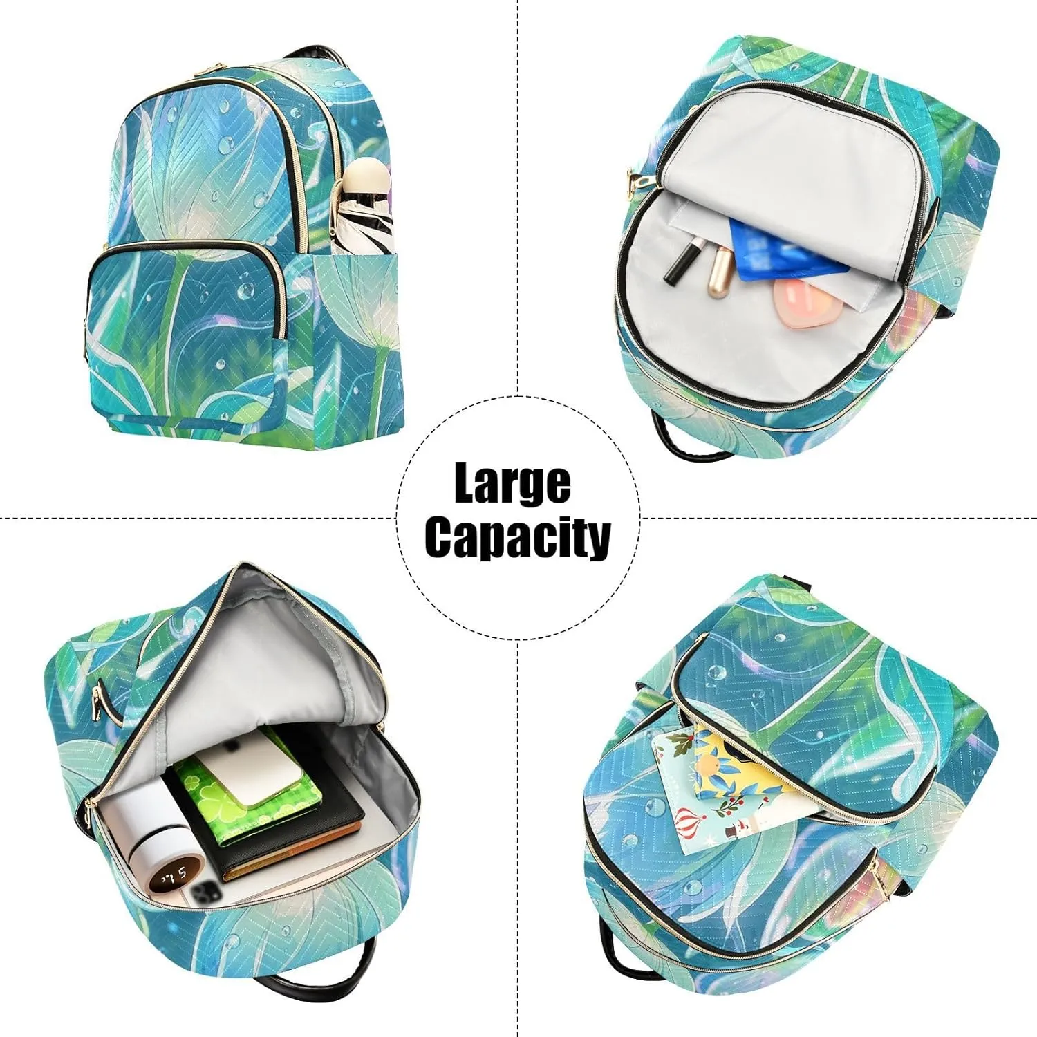 Mini Backpack Quilted Purse for Womens Small Backpack Daypack Tulips Print for Travel Daily Work,Multi11