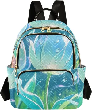 Mini Backpack Quilted Purse for Womens Small Backpack Daypack Tulips Print for Travel Daily Work,Multi11