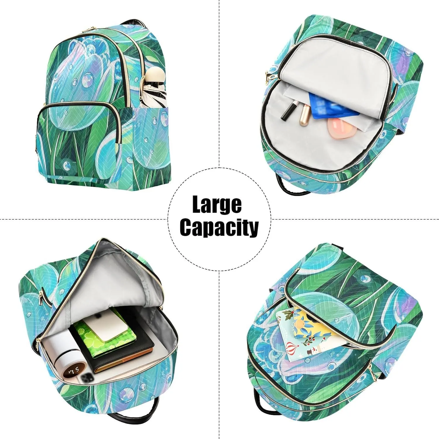 Mini Backpack Quilted Purse for Womens Small Backpack Daypack Tulips Print for Travel Daily Work,Multi12