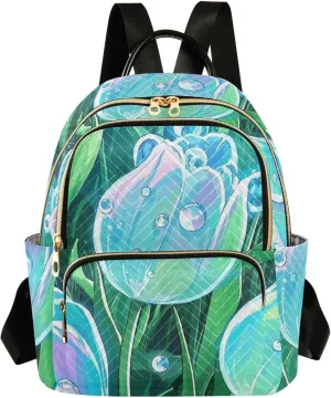 Mini Backpack Quilted Purse for Womens Small Backpack Daypack Tulips Print for Travel Daily Work,Multi12