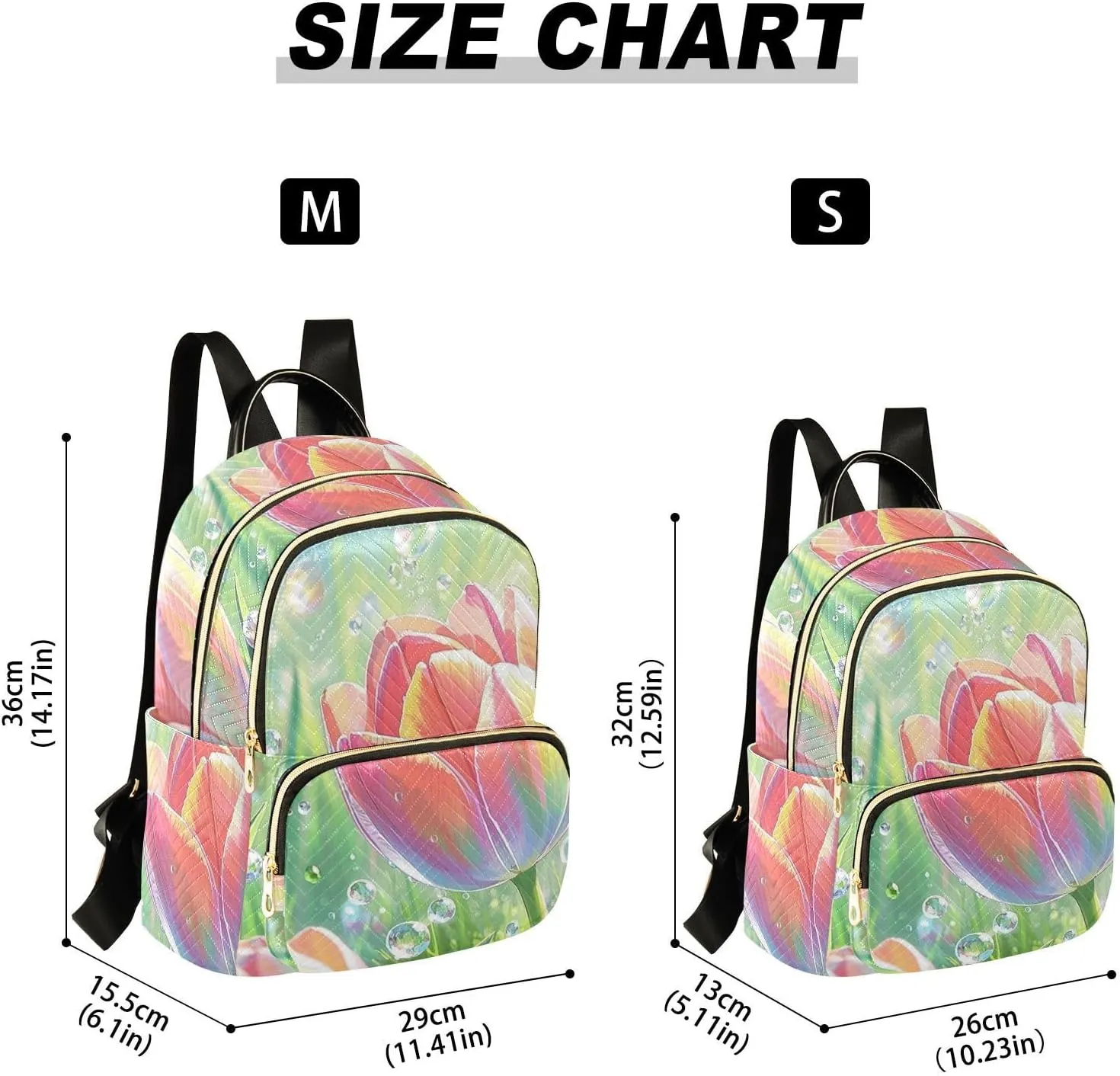 Mini Backpack Quilted Purse for Womens Small Backpack Daypack Tulips Print for Travel Daily Work,Multi3