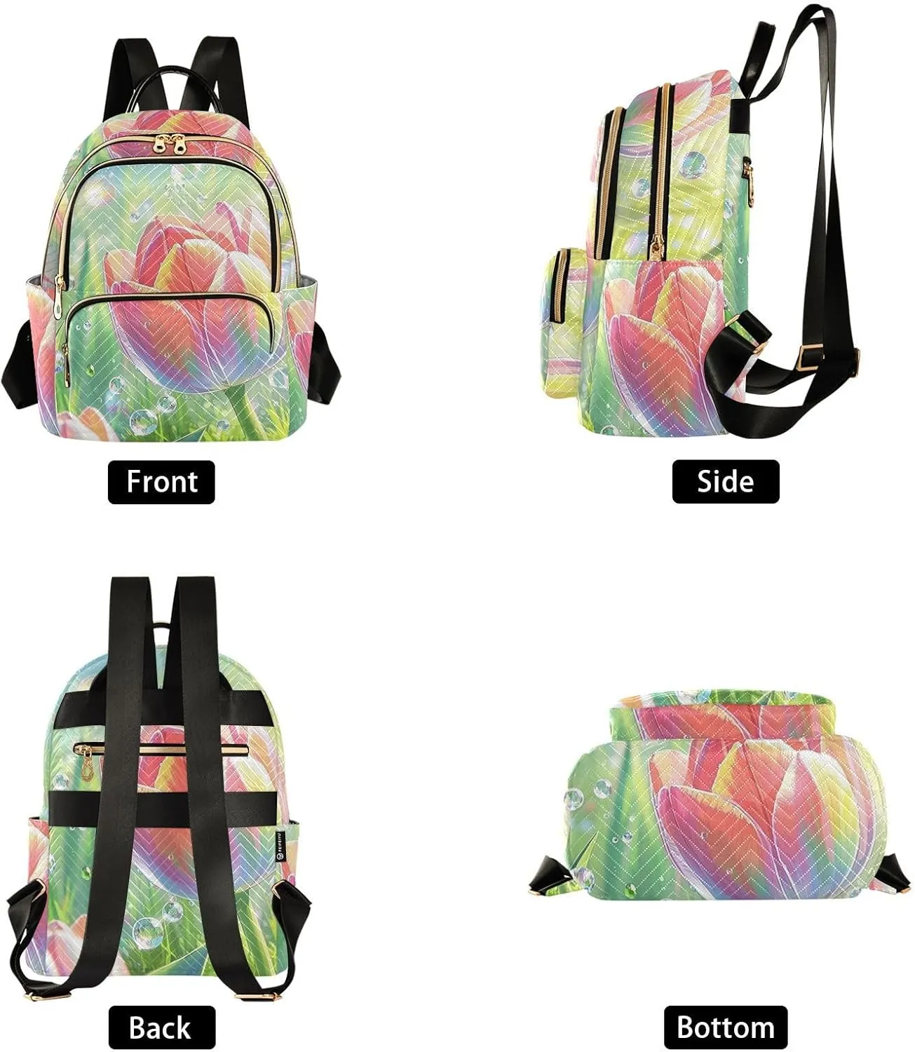 Mini Backpack Quilted Purse for Womens Small Backpack Daypack Tulips Print for Travel Daily Work,Multi3