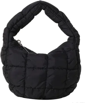 Mini Puffy Quilted Handbag Soft Puffer Tote Bag for Women Cute Wrist Bubble Bag Lightweight Nylon Clutch Purse