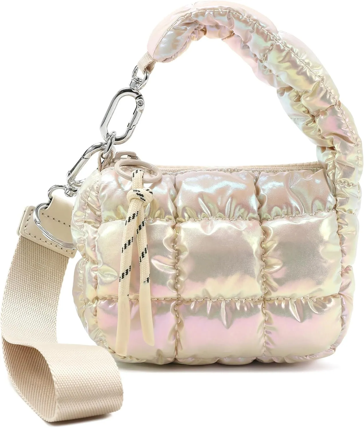 Mini Quilted Wristlet Bag for Women, Puffer Handbags,Evening Bags,Charm Lipstick Bag,Cute bag Charm for Gift