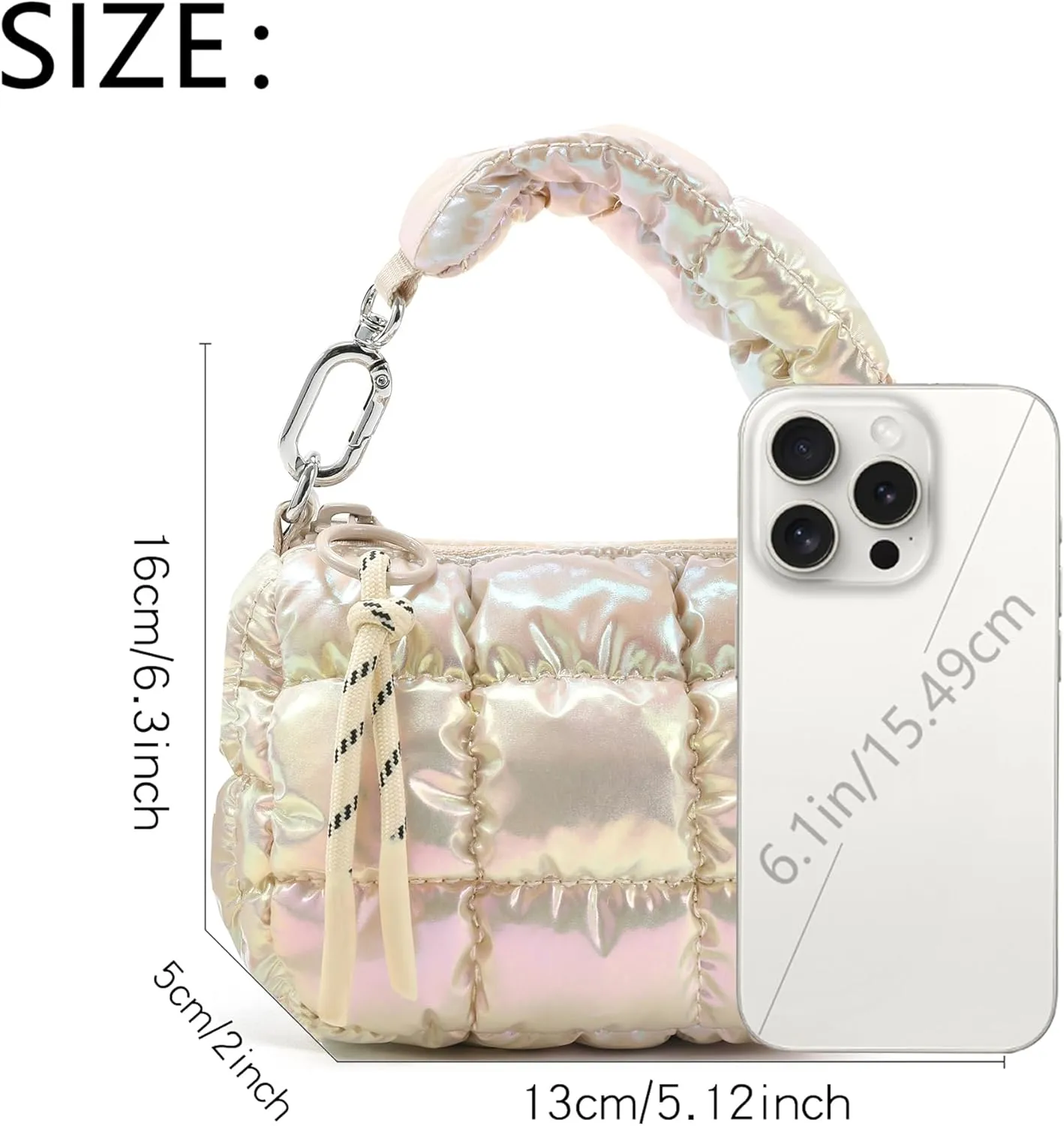 Mini Quilted Wristlet Bag for Women, Puffer Handbags,Evening Bags,Charm Lipstick Bag,Cute bag Charm for Gift