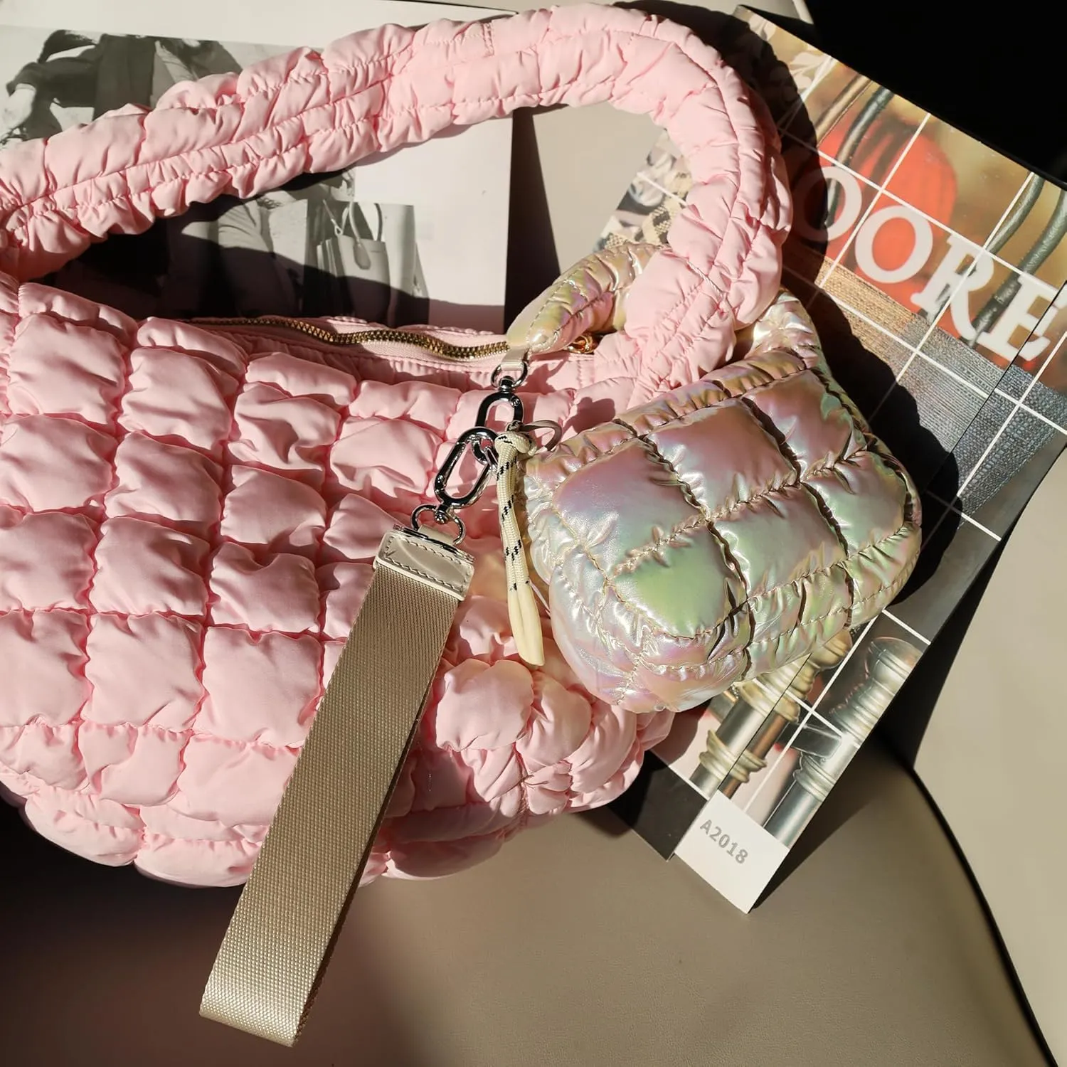 Mini Quilted Wristlet Bag for Women, Puffer Handbags,Evening Bags,Charm Lipstick Bag,Cute bag Charm for Gift
