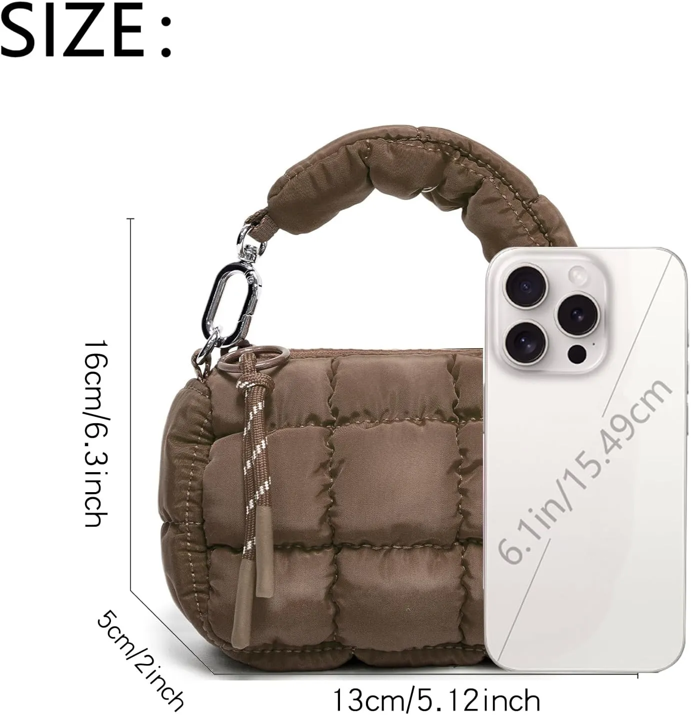 Mini Quilted Wristlet Bag for Women, Puffer Handbags,Evening Bags,Charm Lipstick Bag,Cute bag Charm for Gift