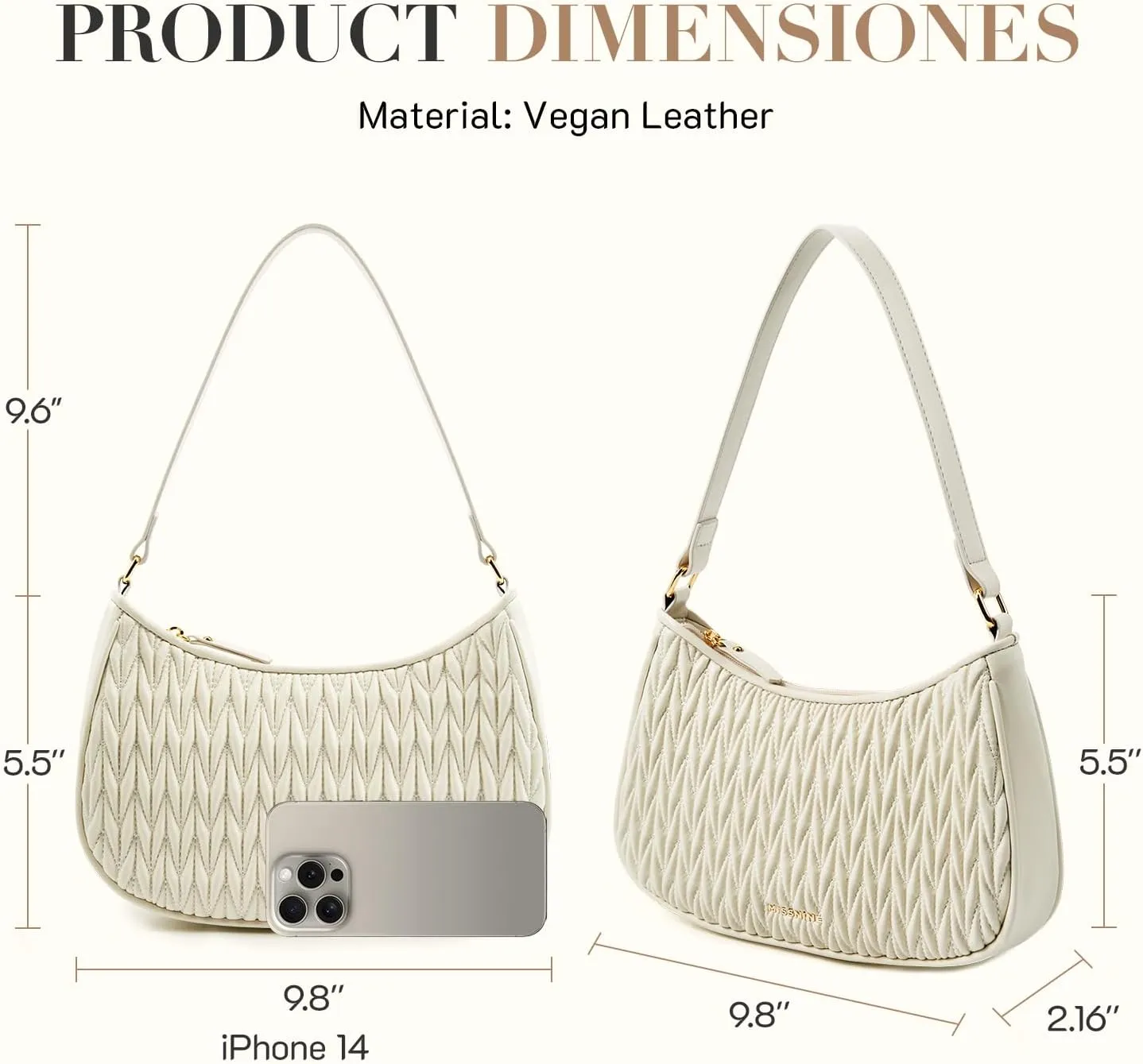 Missnine Shoulder Bag for Women Small Purse Trendy Clutch Hobo Bag Vegan Leather Mini Handbag with Zipper Closure