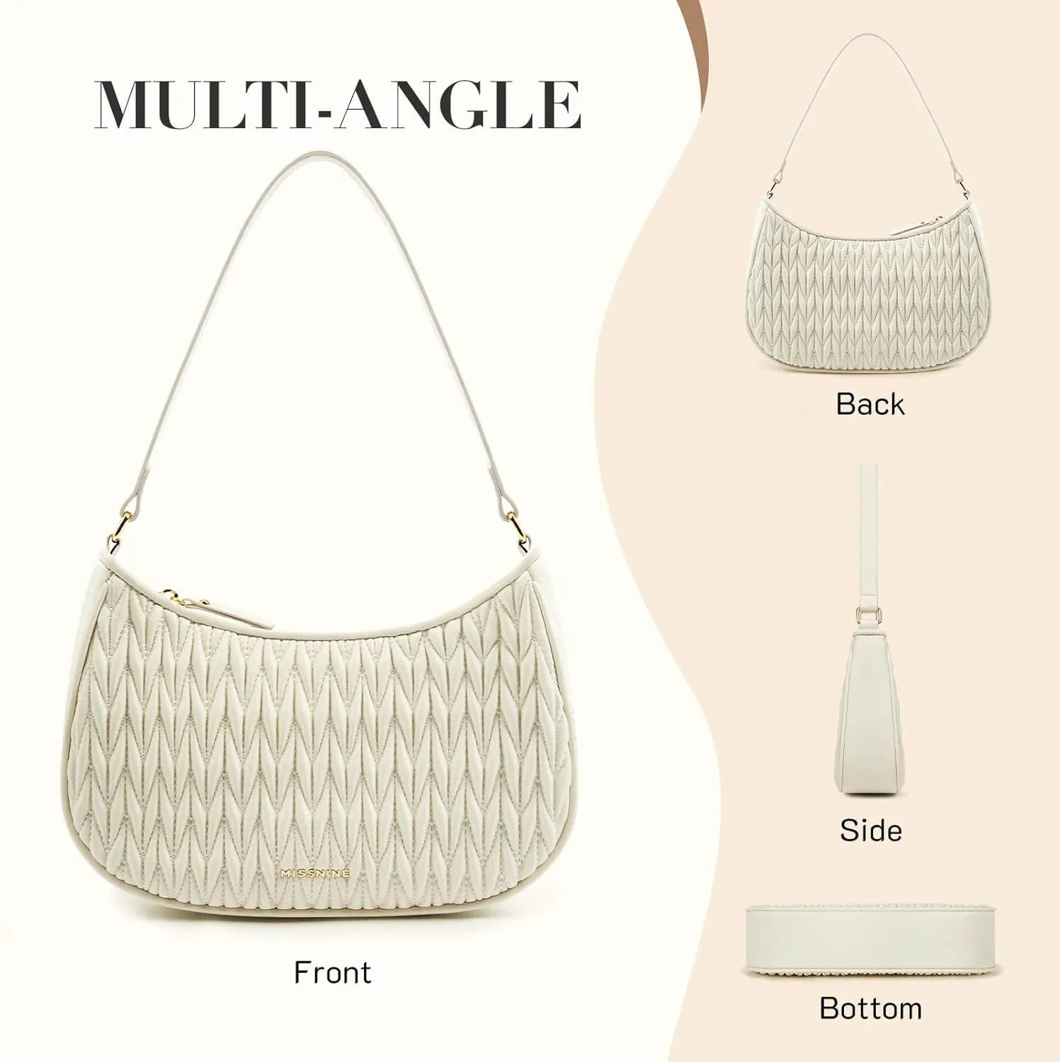 Missnine Shoulder Bag for Women Small Purse Trendy Clutch Hobo Bag Vegan Leather Mini Handbag with Zipper Closure